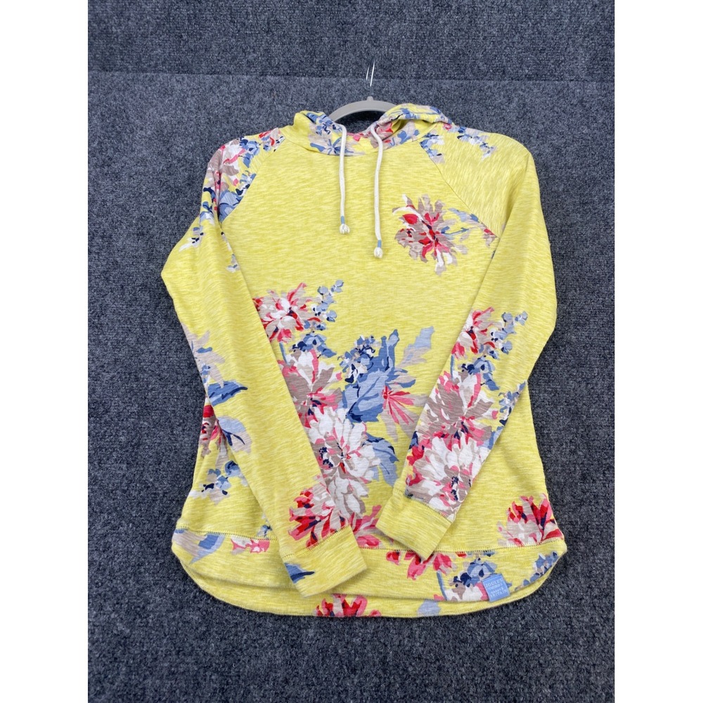 Joules Floral Hoodie Womens US 6 Yellow Slub Knit Raglan Pullover Sweatshirt